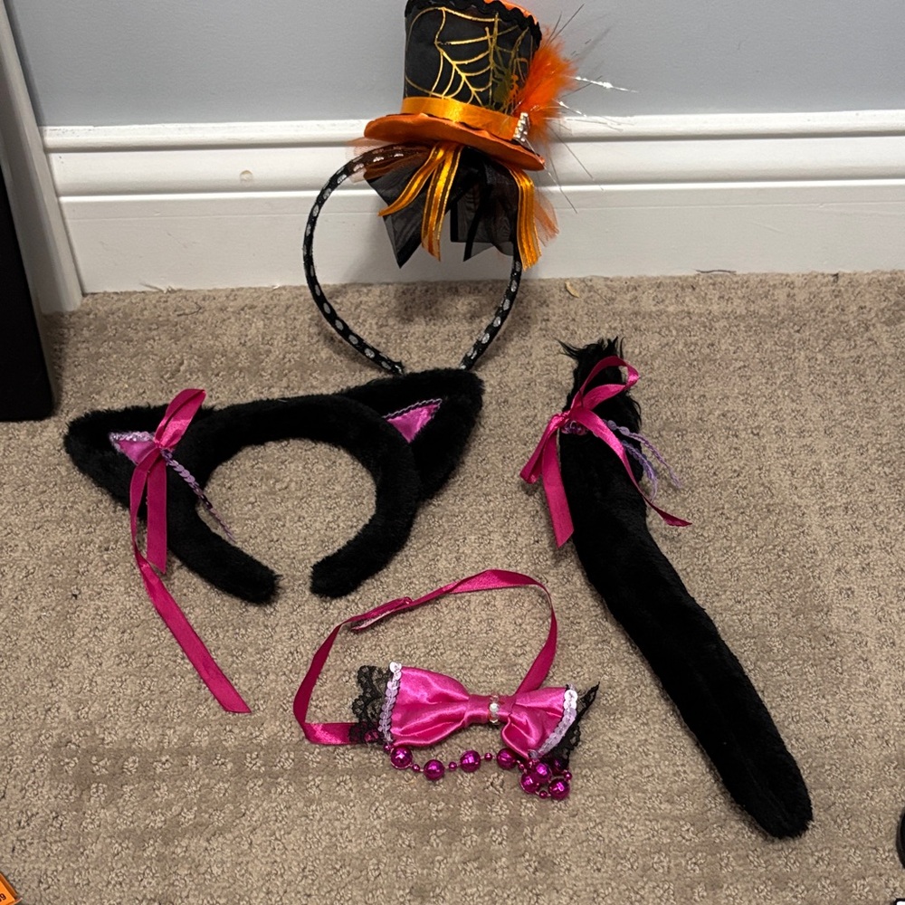 Black and Pink Cat Costume set and orange black headband